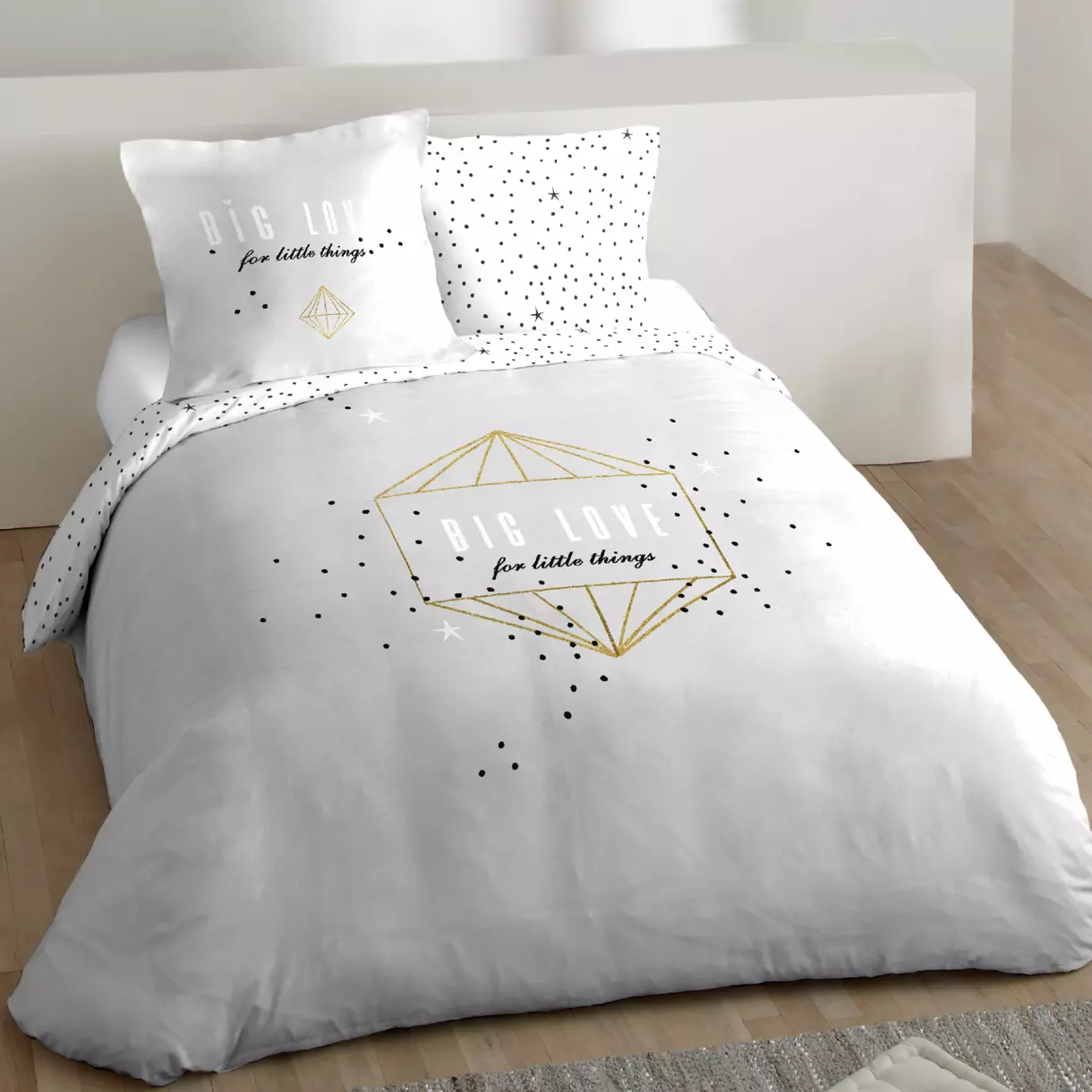 Funda nórdica y dos fundas para almohadón algodón (260 cm) Little Things Gris y oro 1