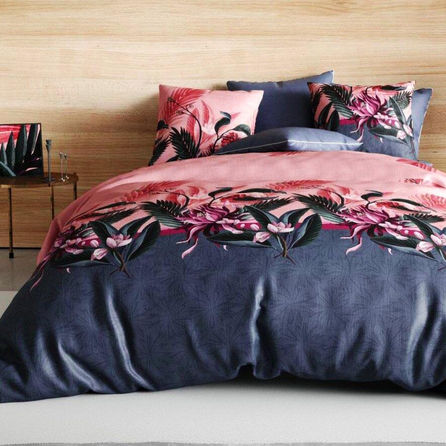 Funda Nórdica y dos fundas para almohada en algodón (240 cm) Flora Rosa 1