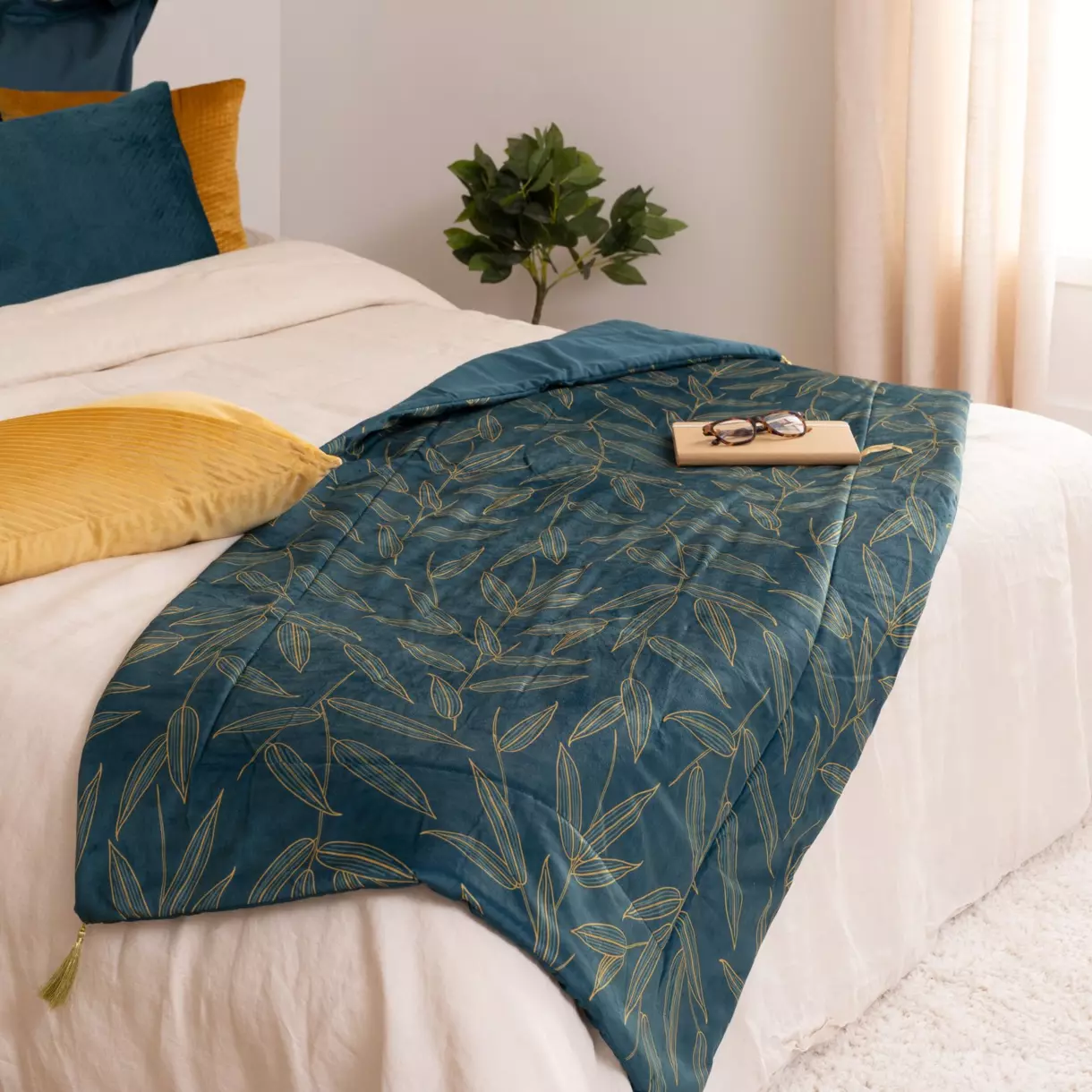 Edredon velours (80 x 180 cm) Ozie Bleu canard