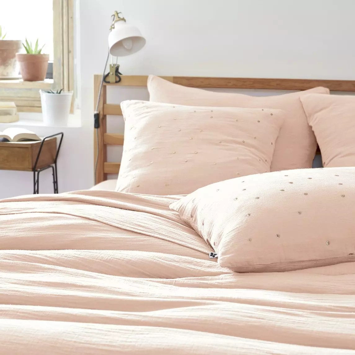 Funda de almohada cuadrada en en gasa de algodón (60 cm) Gaïa Chic Rosa palo 1