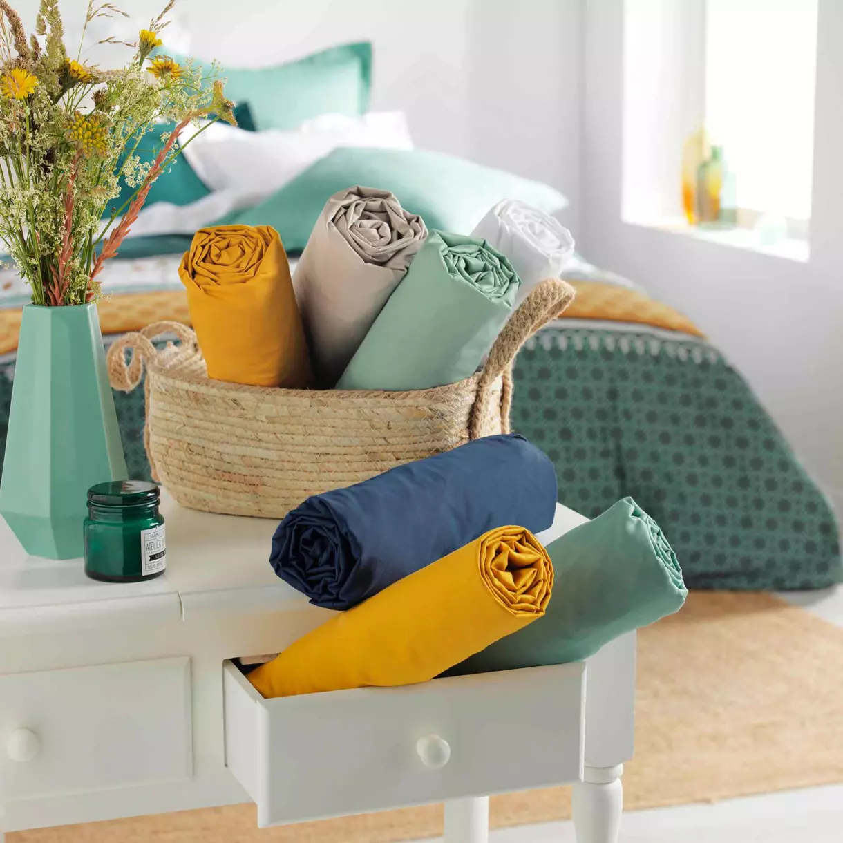 Drap housse coton bio (180 cm) Biolina Vert sauge 6