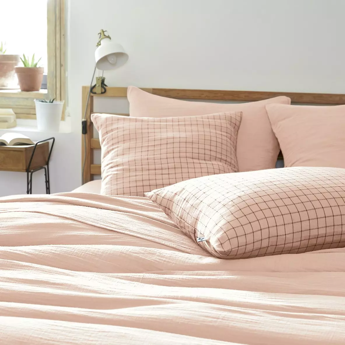 Funda de almohada cuadrada en en gasa de algodón (60 cm) Gaïa Mix Rosa palo 1