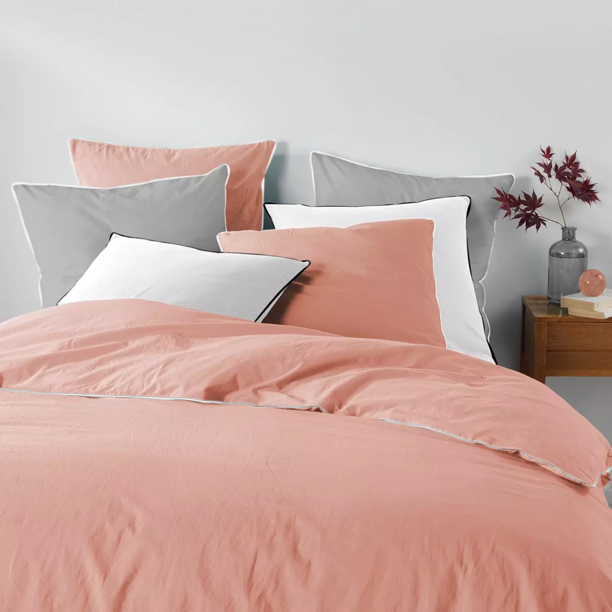 Funda Nórdica y dos fundas para almohadas algodón lavado (260 cm) Linette Rosa 1