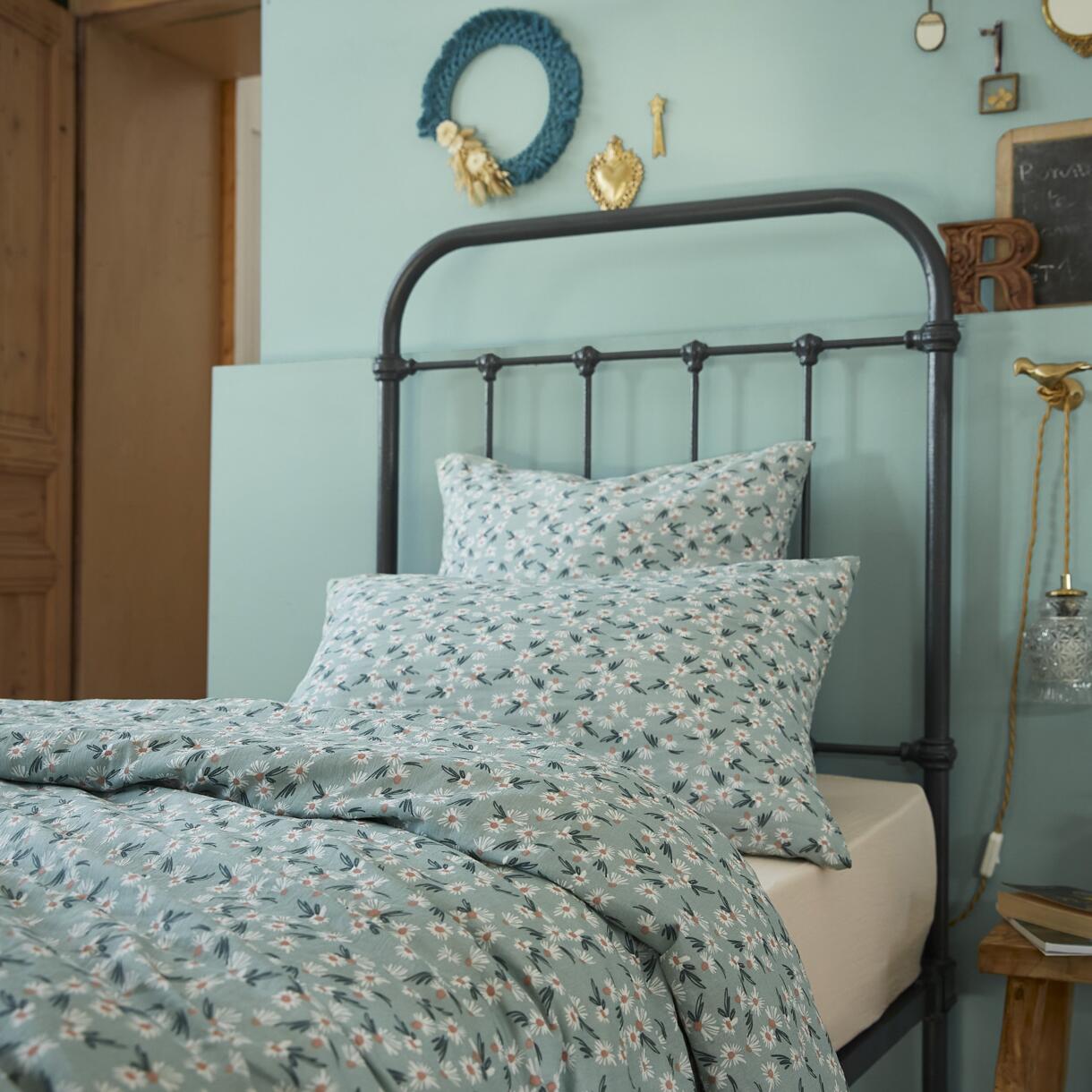 Bettbezug aus Baumwoll-Gaze (140 cm) Marguerite Blau 1