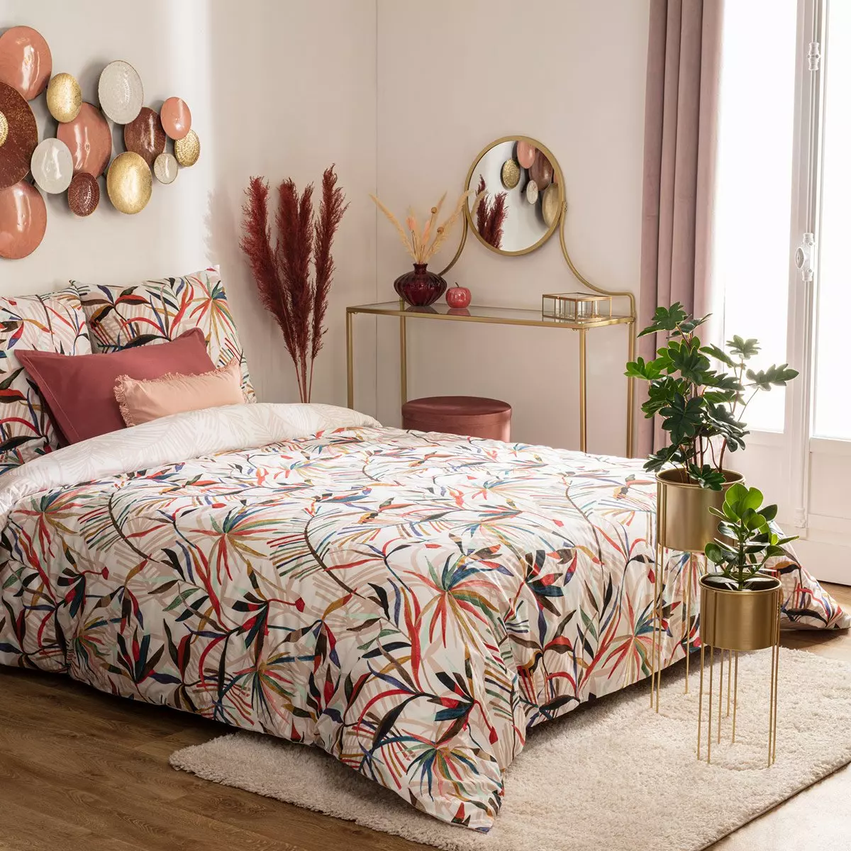 Housse de couette et deux taies coton (240 cm) Roxane Multicolore 1