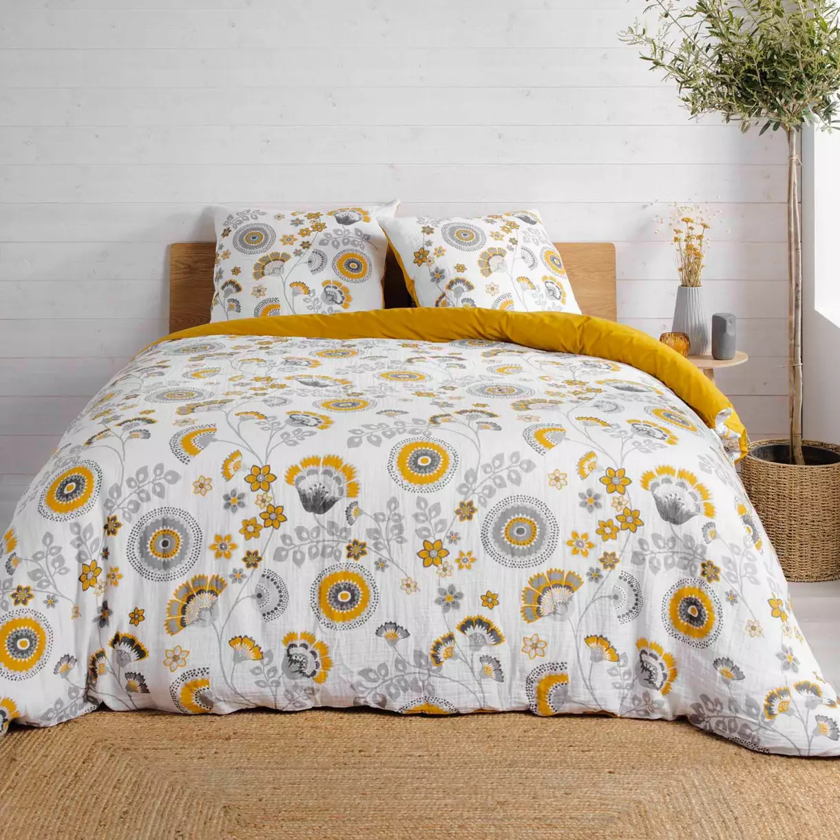Funda Nórdica y dos fundas para almohadas gasa de algodón (240 cm) Garance Amarillo 1