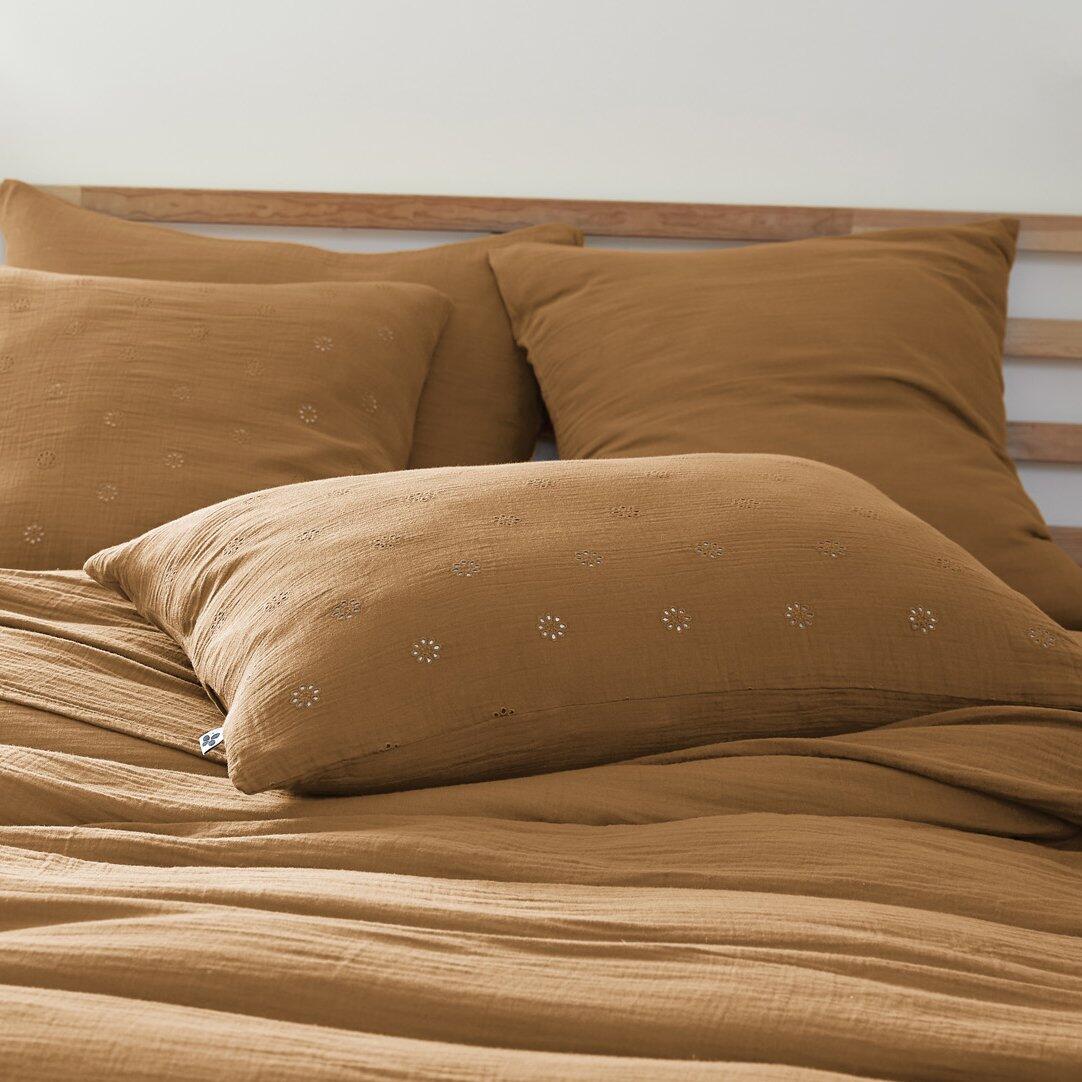 Funda de almohada rectangular de en gasa de algodón  (70 cm) Gaïa Boho Camel 1