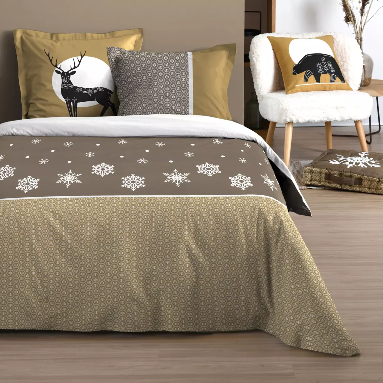 Funda Nórdica y dos fundas para almohada algodón (240 cm) Estrella Topo 1