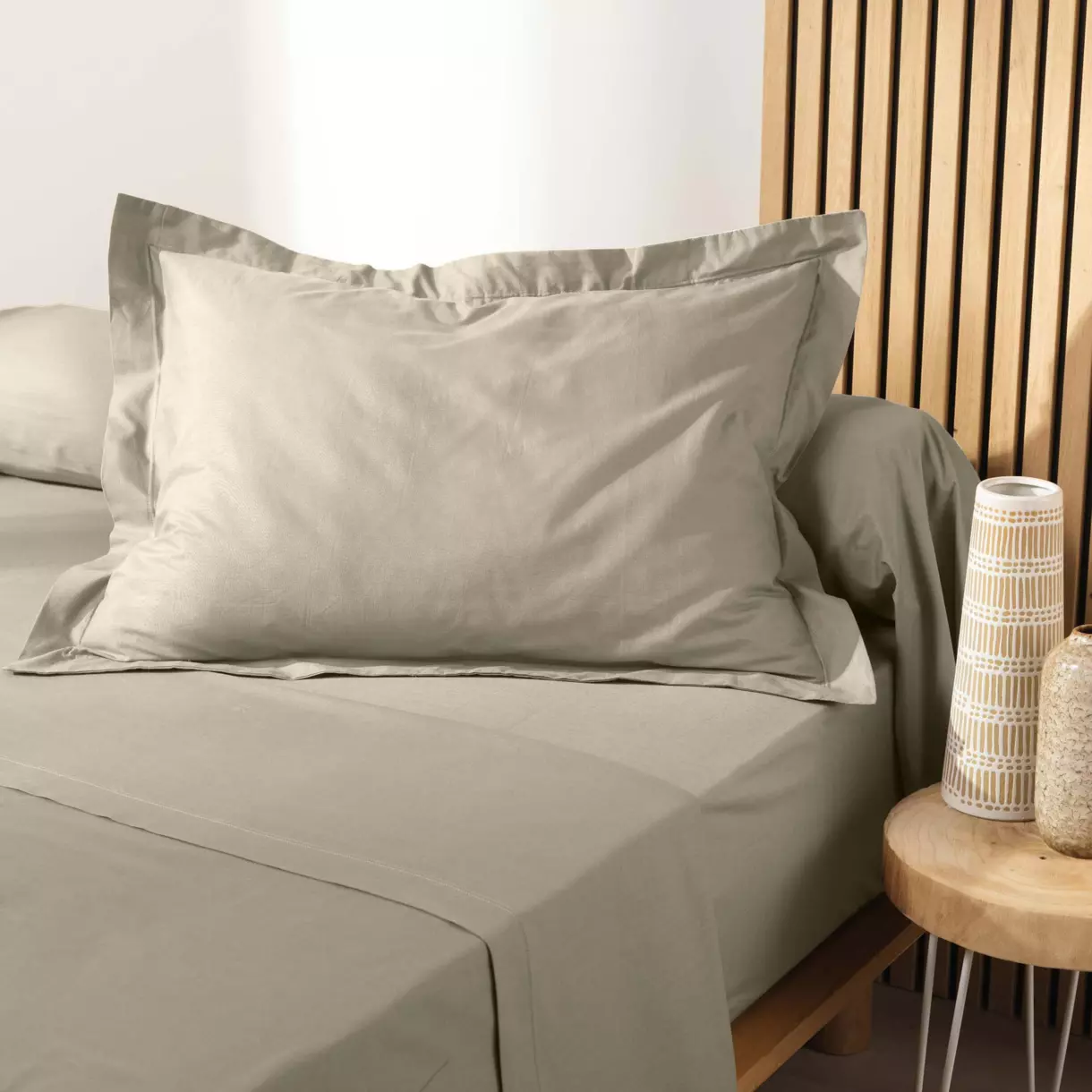 Taie d'oreiller rectangulaire coton bio (70 cm) Biolina Taupe 1