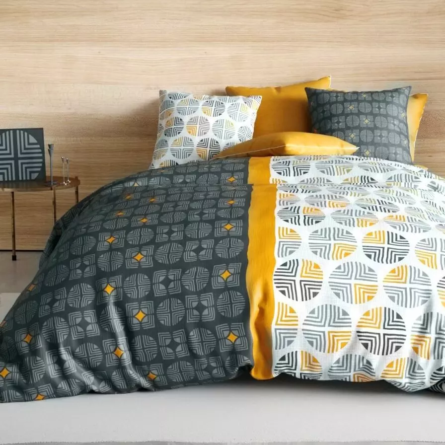 Housse de couette et deux taies coton (260 cm) Arturo Grise 1