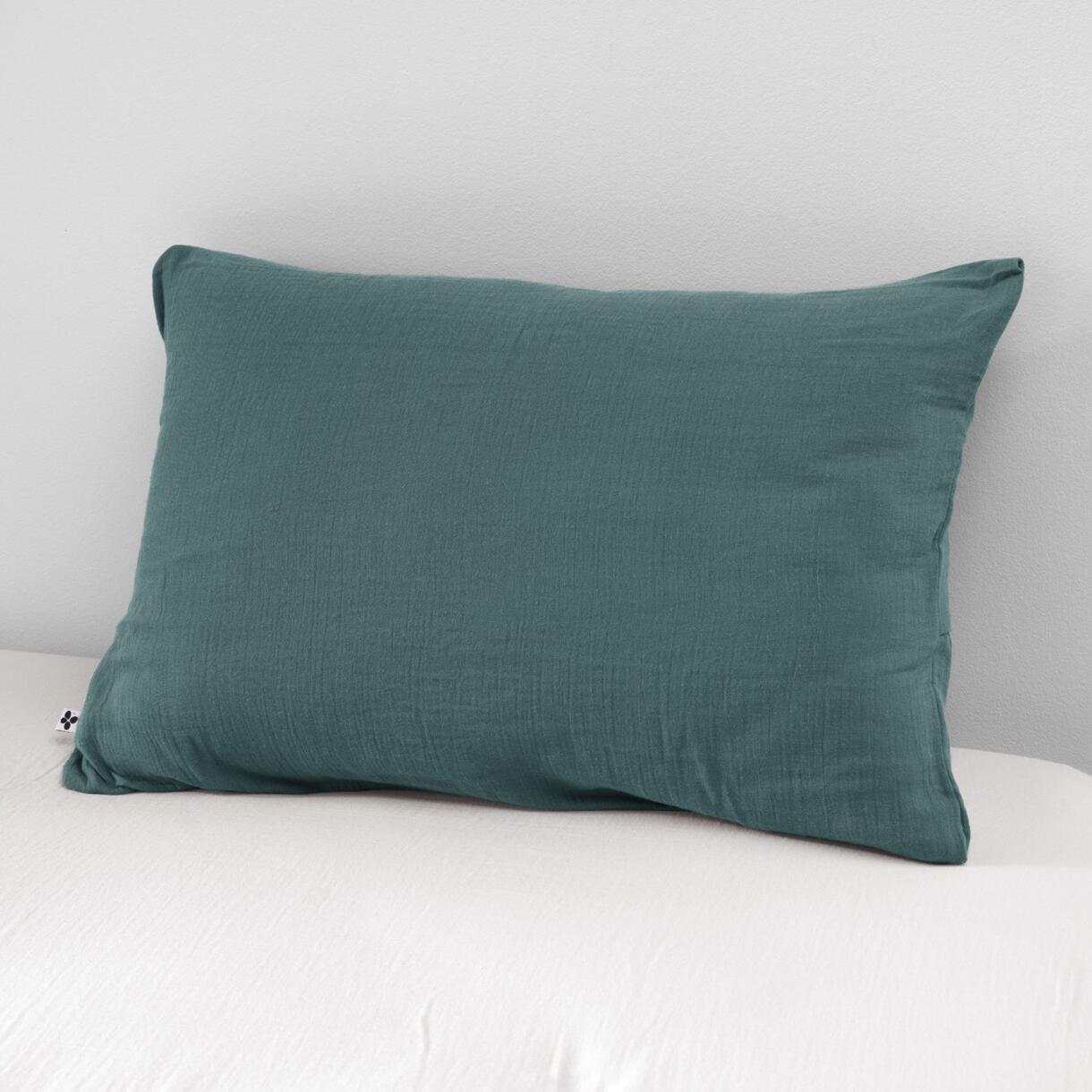 Funda para almohada rectangular en gasa de algodón (L80 cm) Gaïa Azul trullo 1