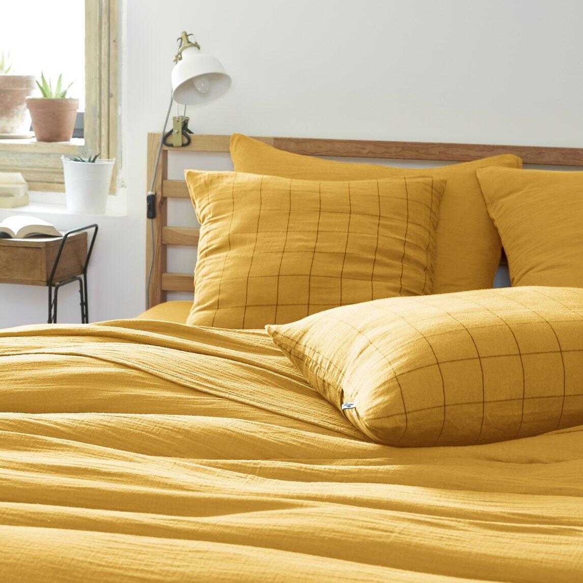 Funda de almohada cuadrada en en gasa de algodón (60 cm) Gaïa Match Amarillo Azafrán 1