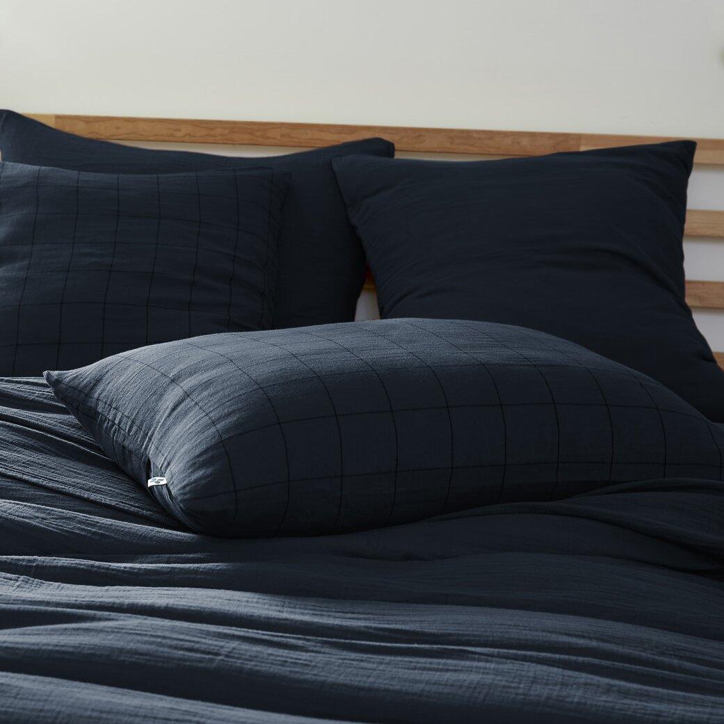 Funda de almohada rectangular en gasa de algodón (70 cm) Gaïa Match Azul noche 1