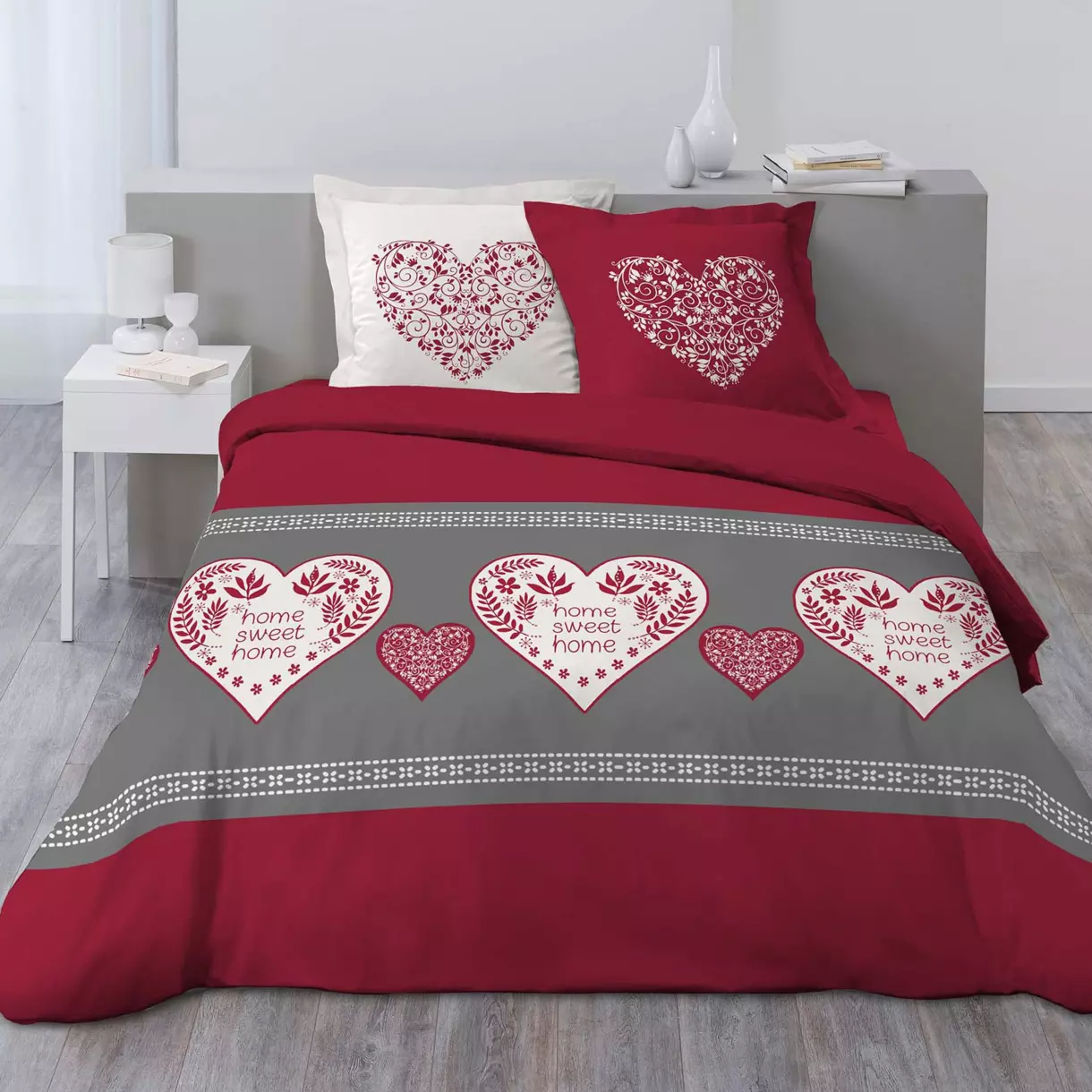 Funda Nórdica y dos fundas de almohada en algodón (240 cm) Sweet Heart Rojo 1