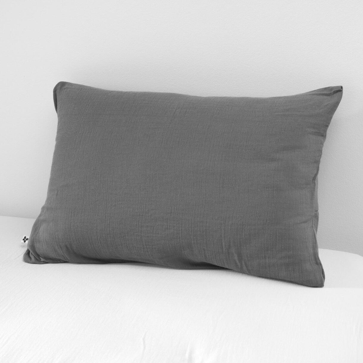 Funda para almohada rectangular en gasa de algodón (L80 cm) Gaïa Gris granito 1