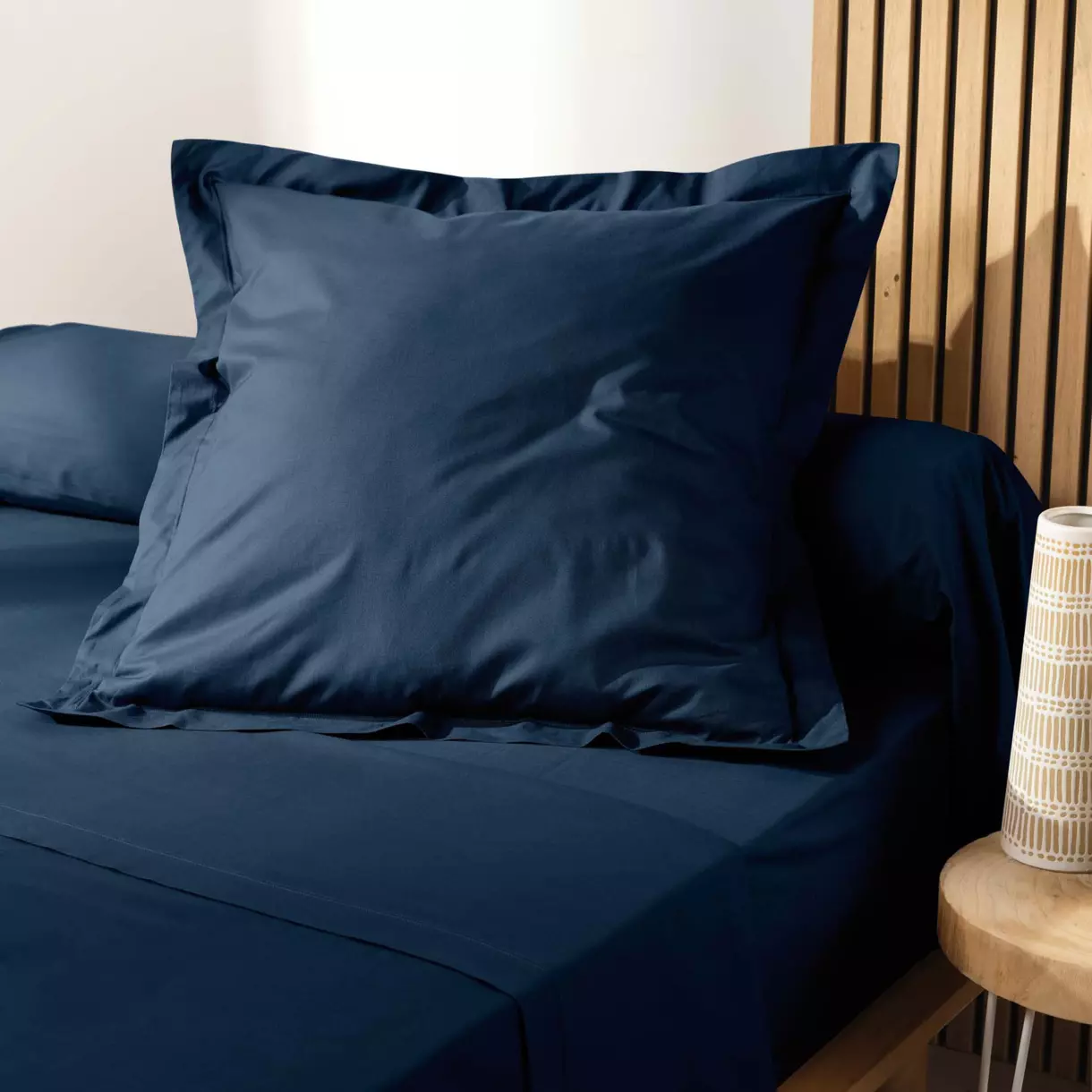 Funda de almohada cuadrada en algodón bio (63 cm) Biolina Azul noche 1