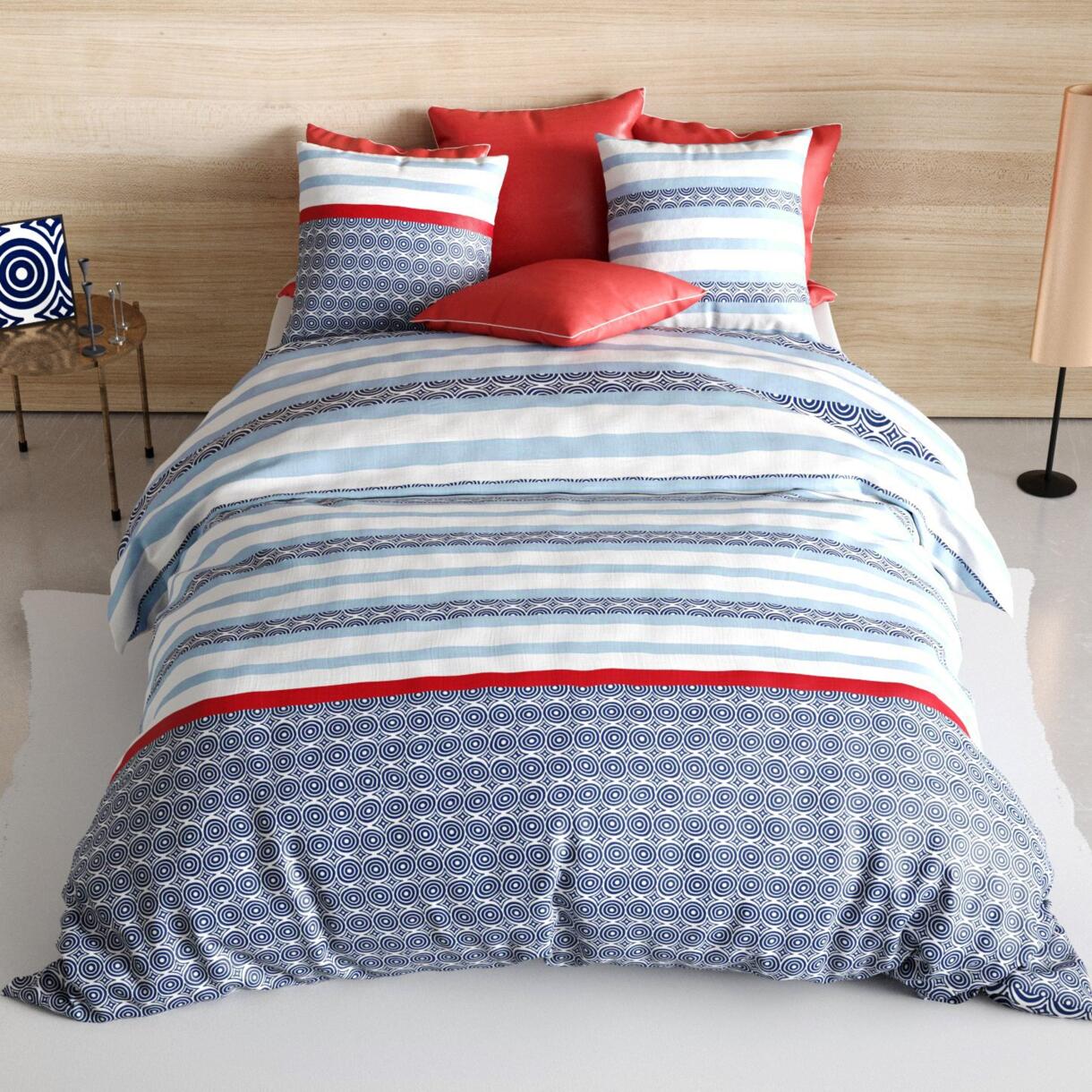 Funda nórdica y dos fundas de almohada en algodón (200 cm) Santorini Azul 1