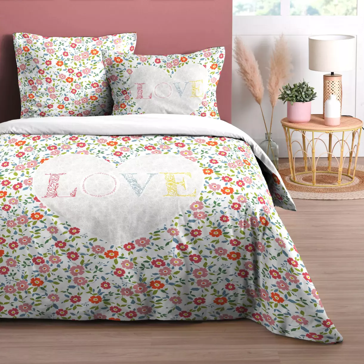 Funda Nórdica y dos fundas para almohada en algodón (240 cm) Fleurette Multicolor 1