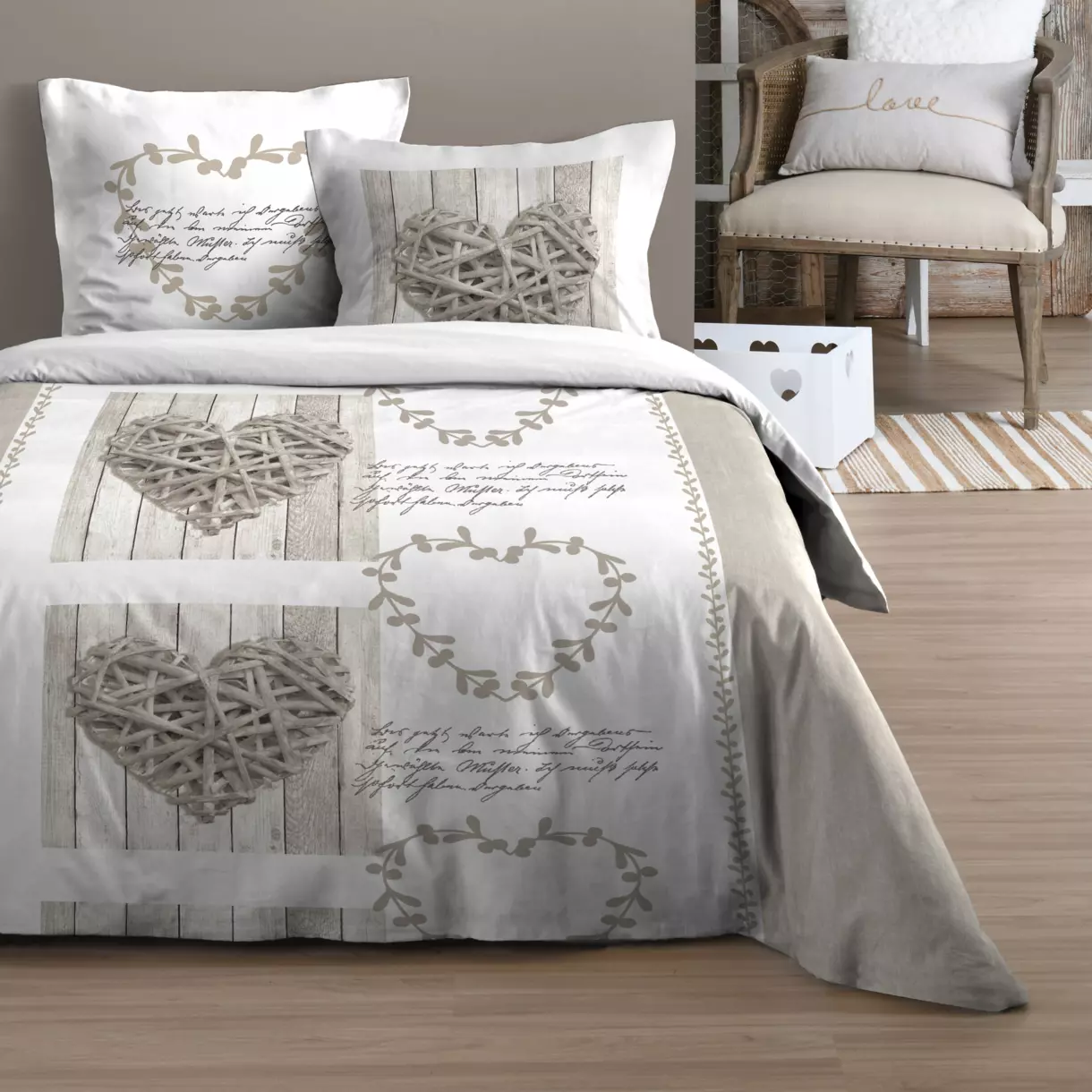 Juego de sábanas en algodón cama 140 cm 4 piezas Margaux Beige 1