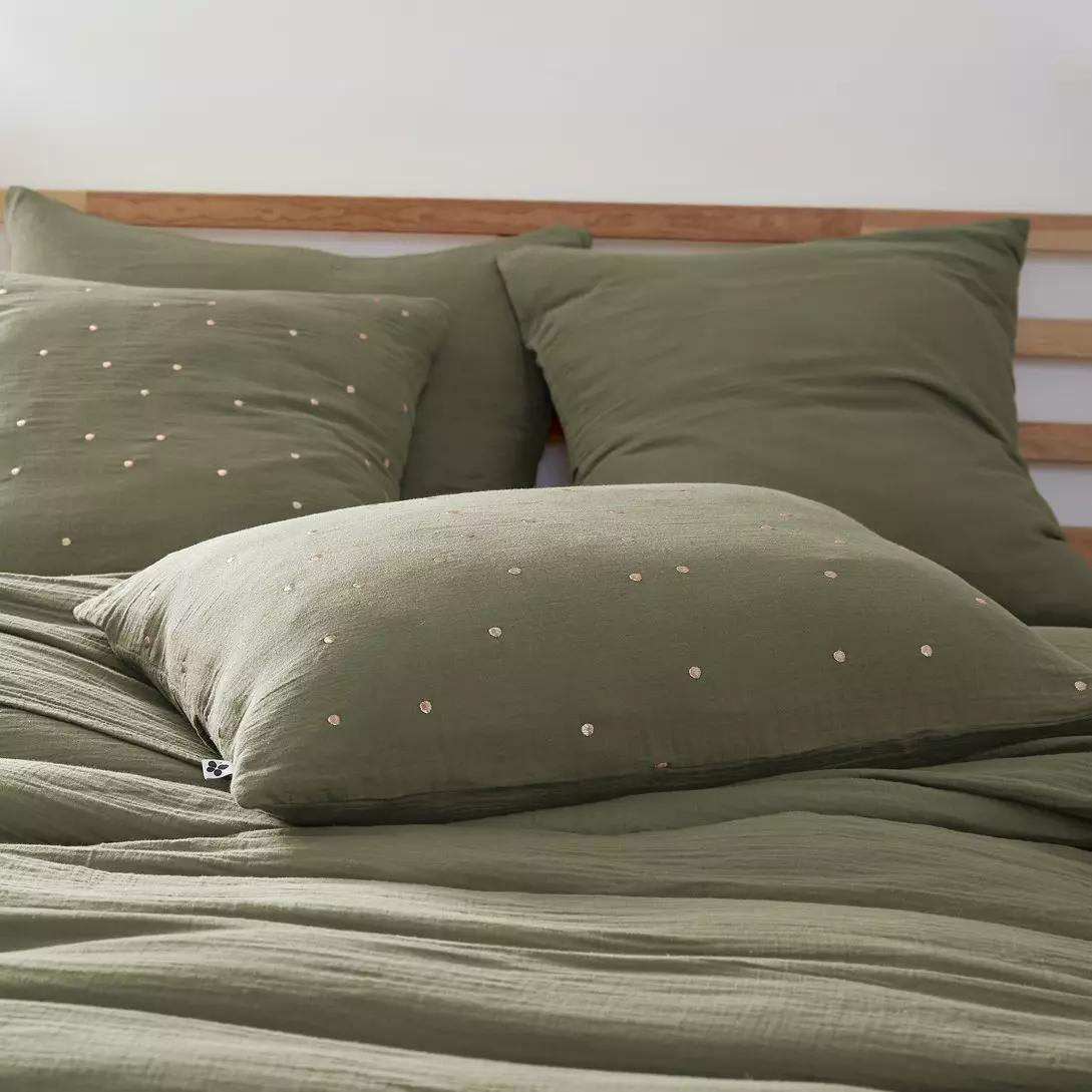 Taie d'oreiller rectangulaire gaze de coton (70 cm) Gaïa Chic Vert romarin 1