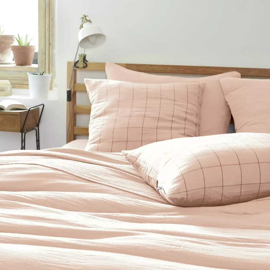 Taie d'oreiller carrée gaze de coton (60 cm) Gaïa Match Rose poudré 1