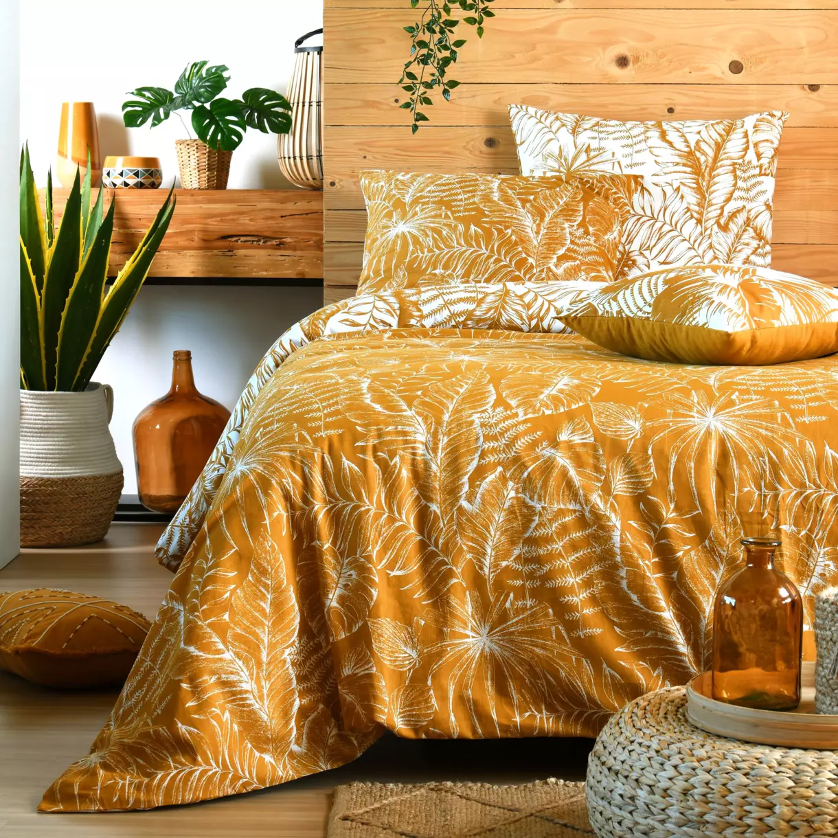 Funda Nórdica y dos fundas para almohada en algodón (240 cm) Bamako Amarillo azafrán 1