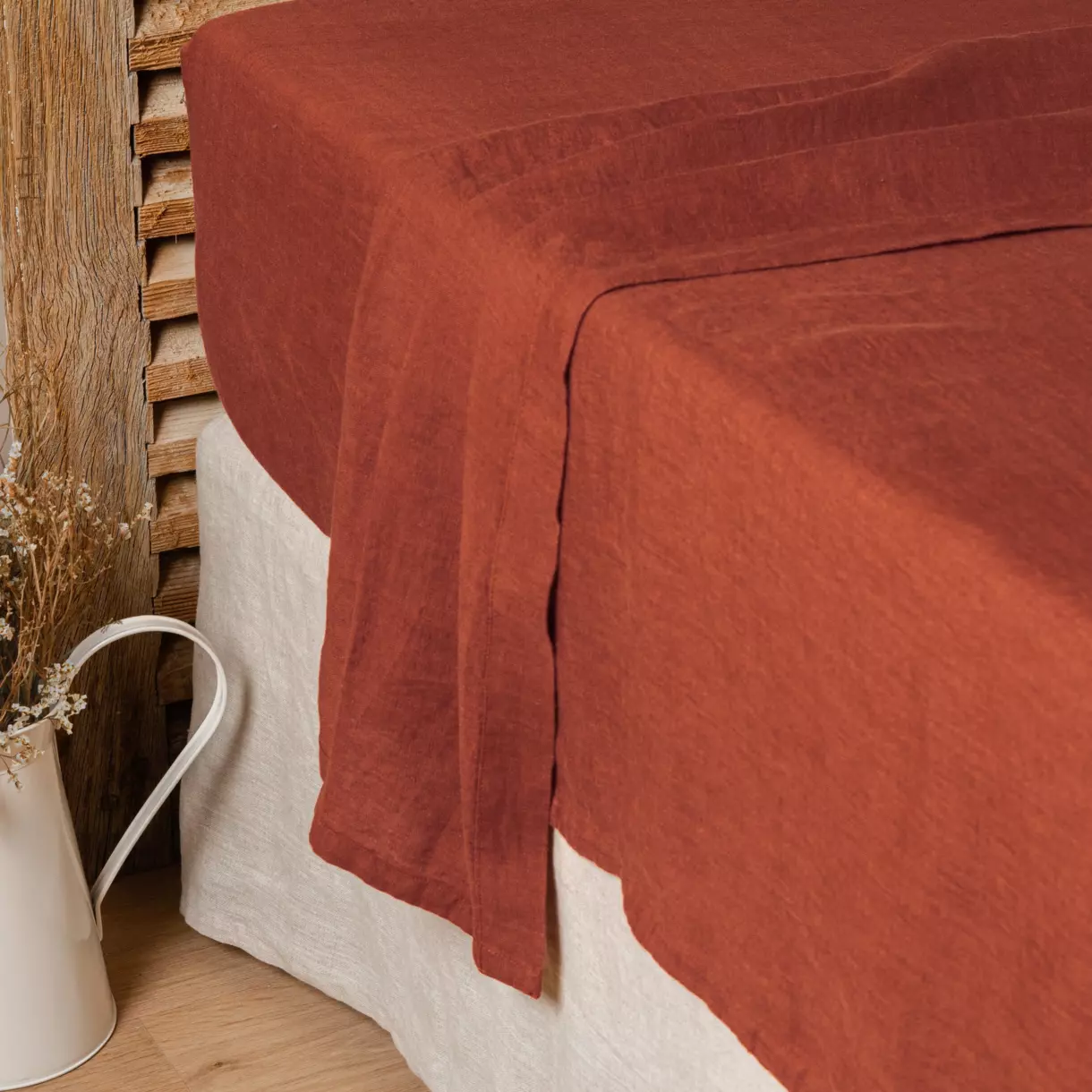 Drap plat lin lavé (240 cm) Louise Terracotta 1