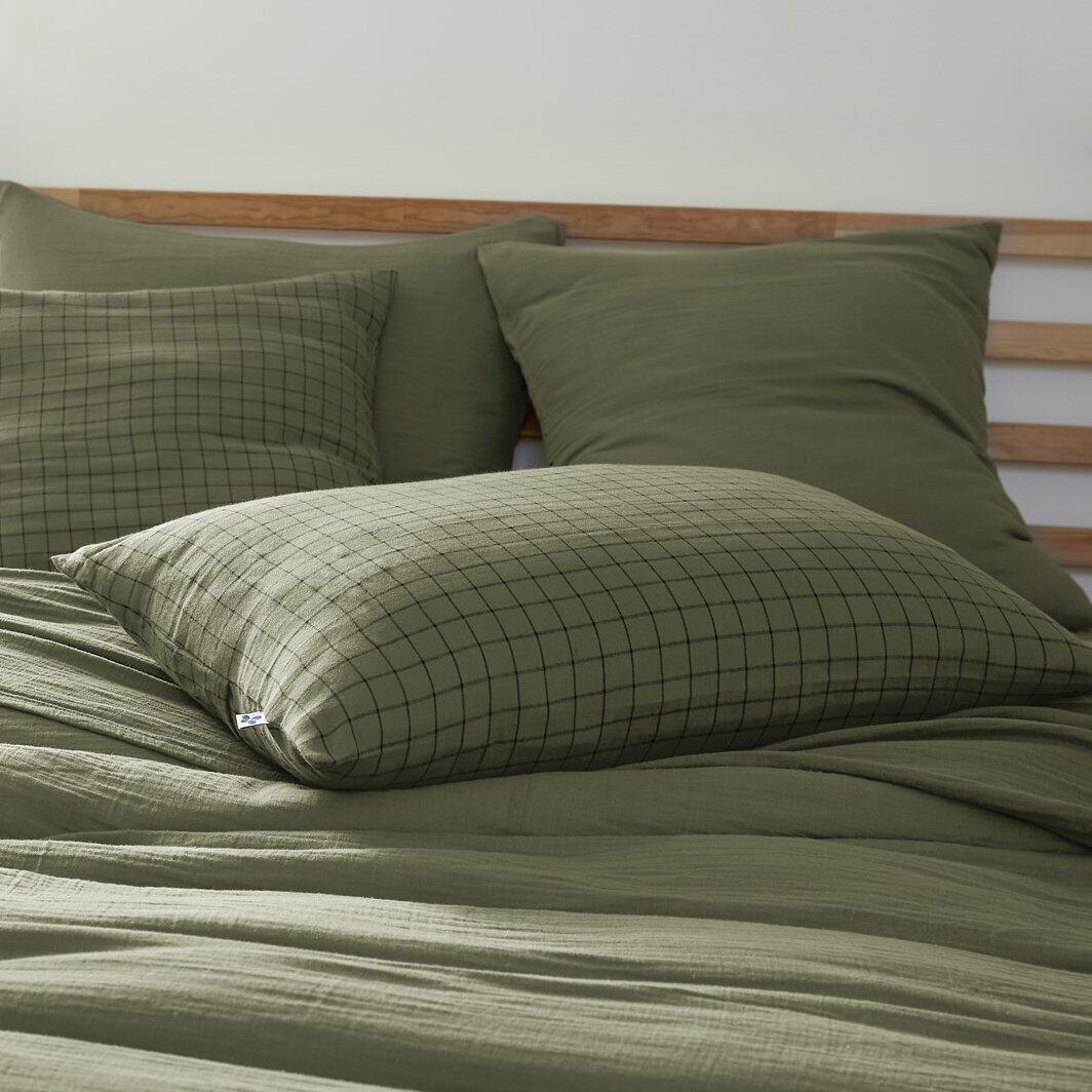 Funda de almohada rectangular en gasa de algodón (70 cm) Gaïa Mix Verde  romero 1