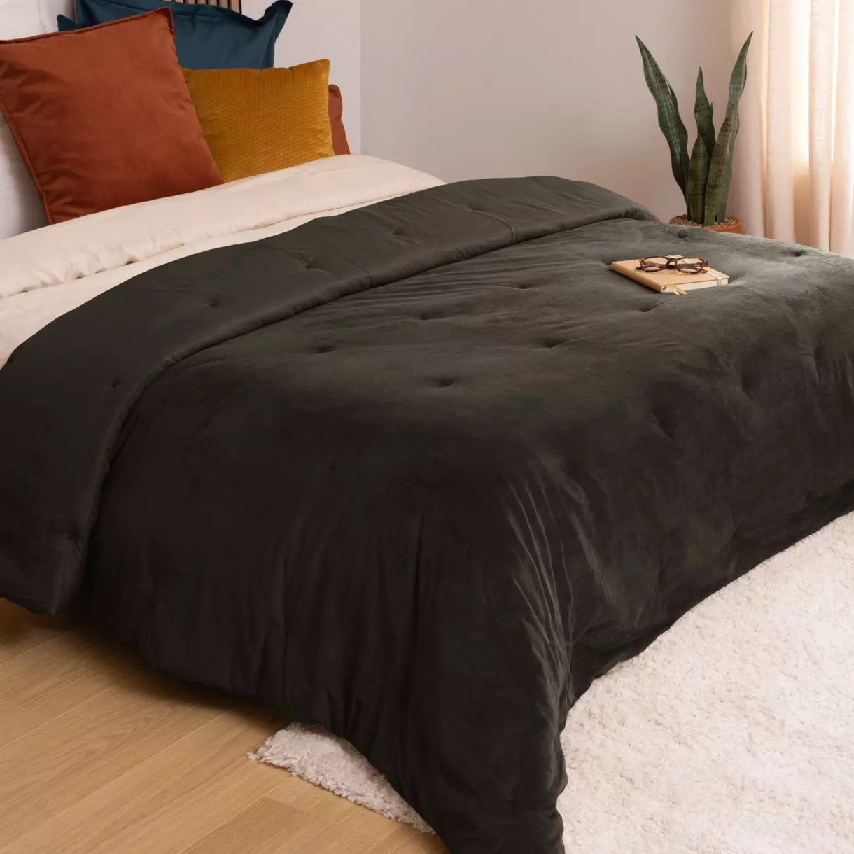 Couvre-lit velours (240 x 260 cm) Jil Gris foncé