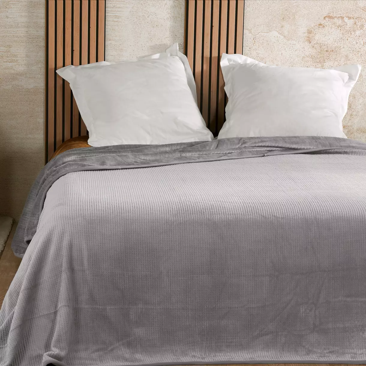 Couvre lit velours (240 x 260 cm) Gaufré Gris 1