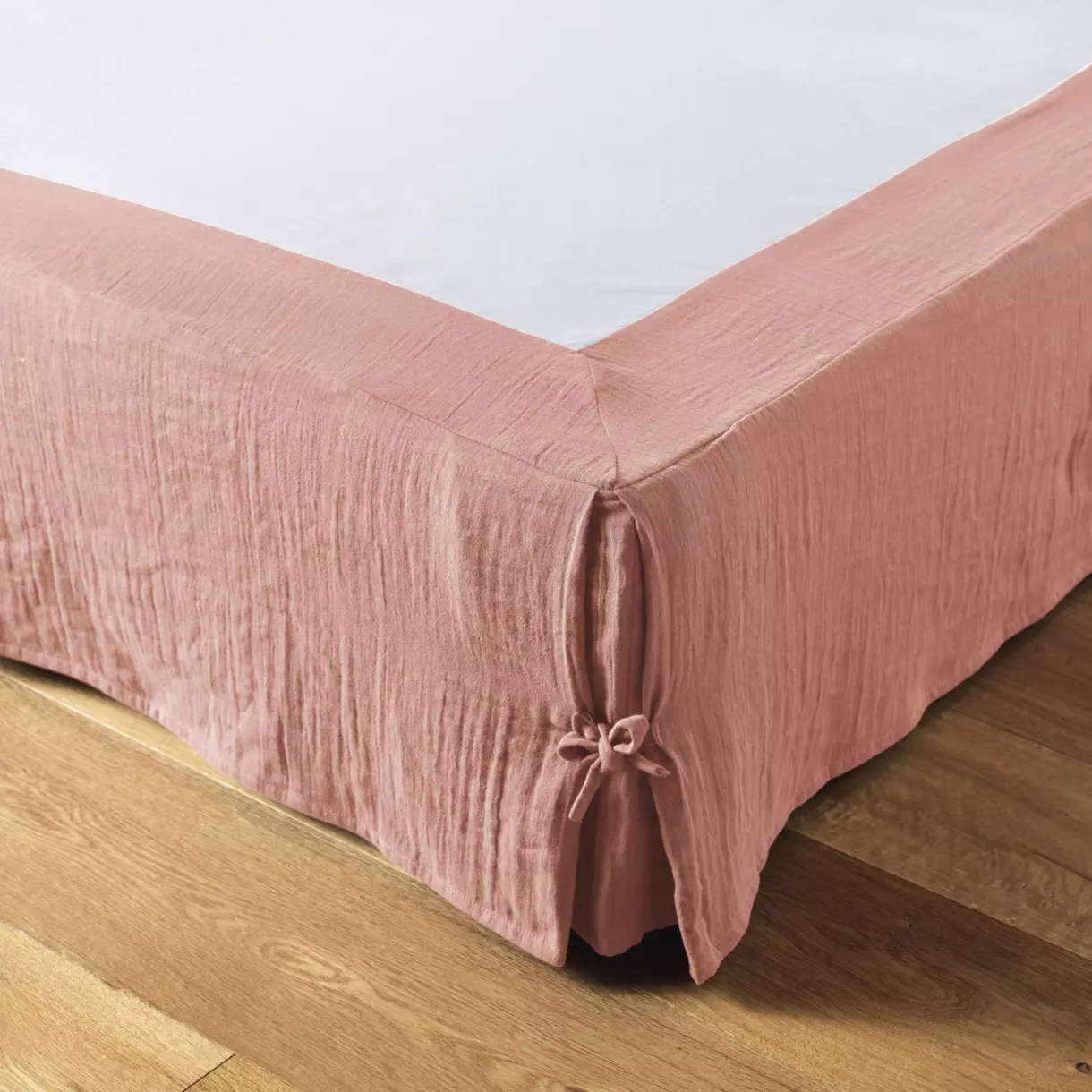 Cache-sommier Gaze de coton (160 x 200 cm) Gaïa Rose pêche 1