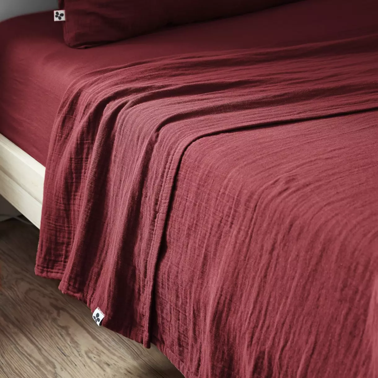 Drap plat gaze de coton (270 cm) Gaïa Lie de vin 1