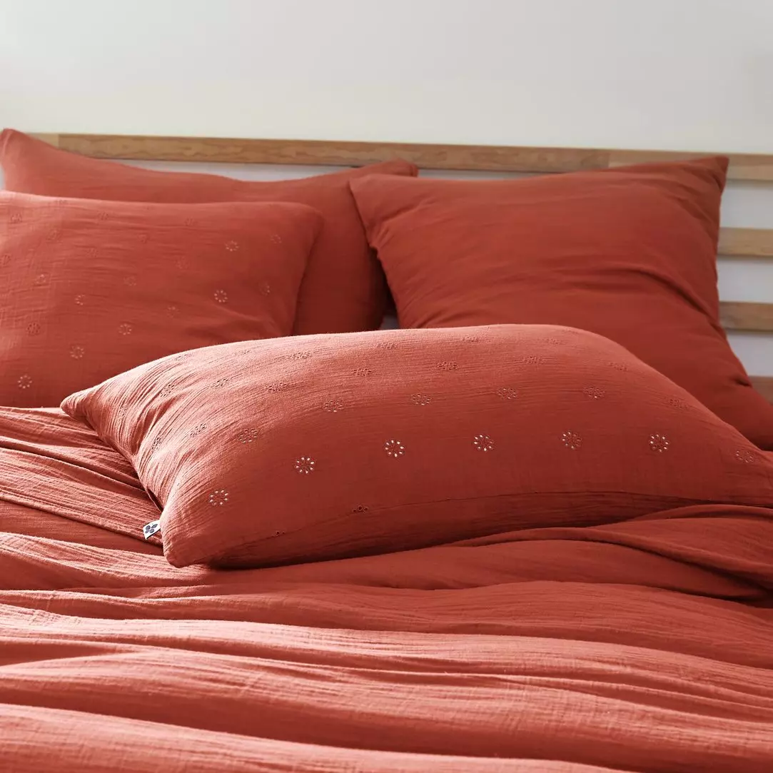 Taie d'oreiller rectangulaire gaze de coton (70 cm) Gaïa Boho Terracotta 1