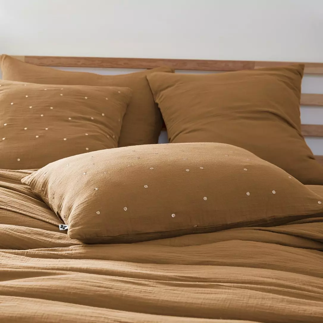 Kussensloop rechthoekig katoengaas (L70 cm) Gaïa Chic Camel 1