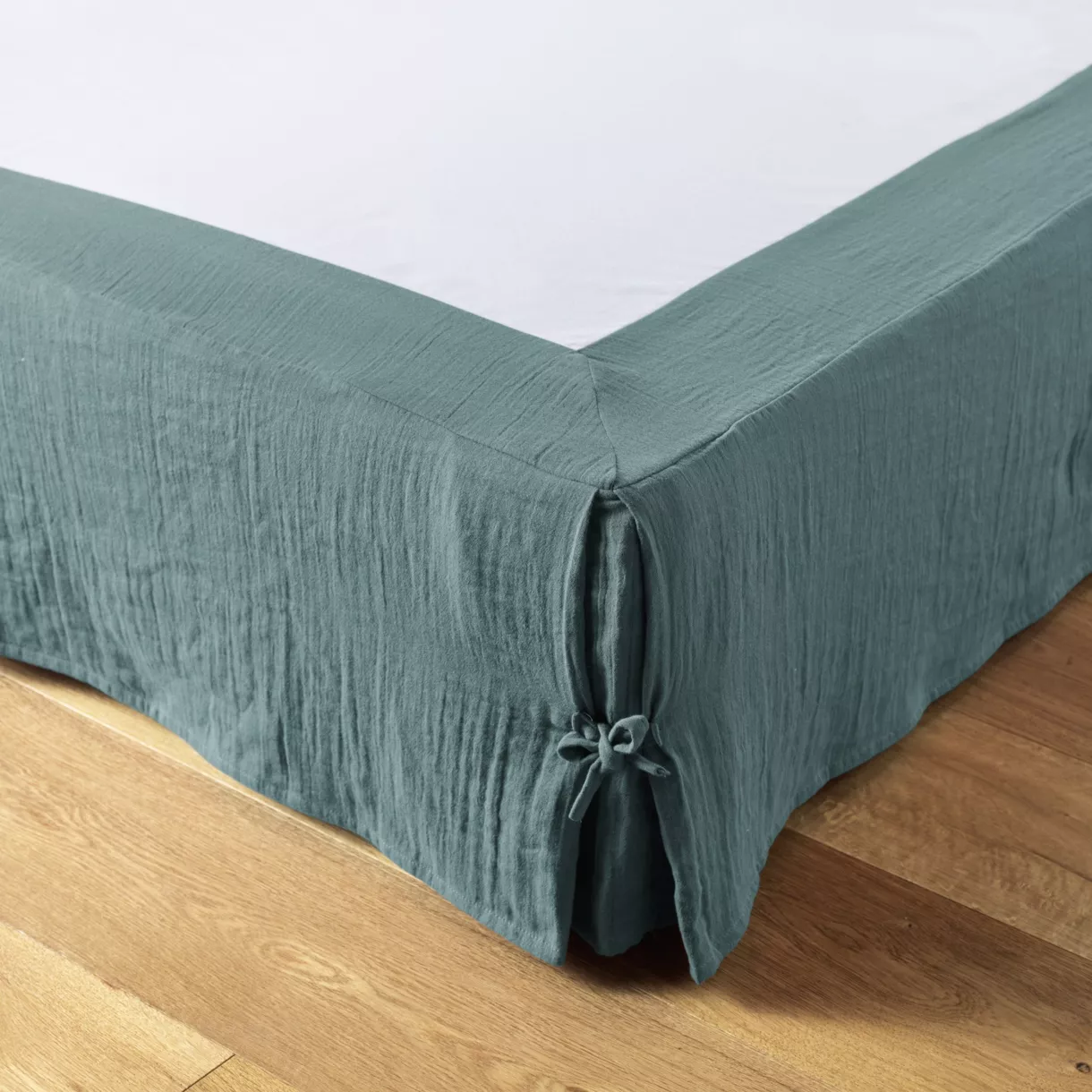 Cache-sommier Gaze de coton (160 x 200 cm Gaïa Bleu canard 2