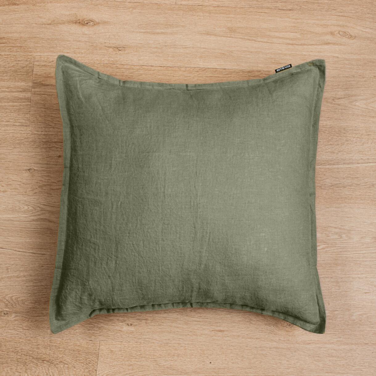 Funda de almohada cuadrada en lino lavado (60 cm) Louise Verde romero 1