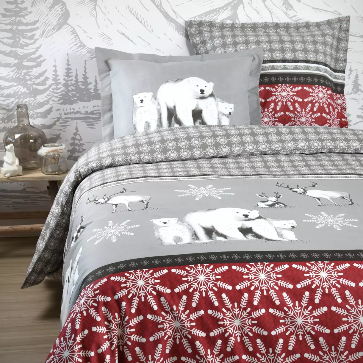 Funda Nórdica y dos fundas para almohada algodón (240 cm) Aigue blanco Rojo 1