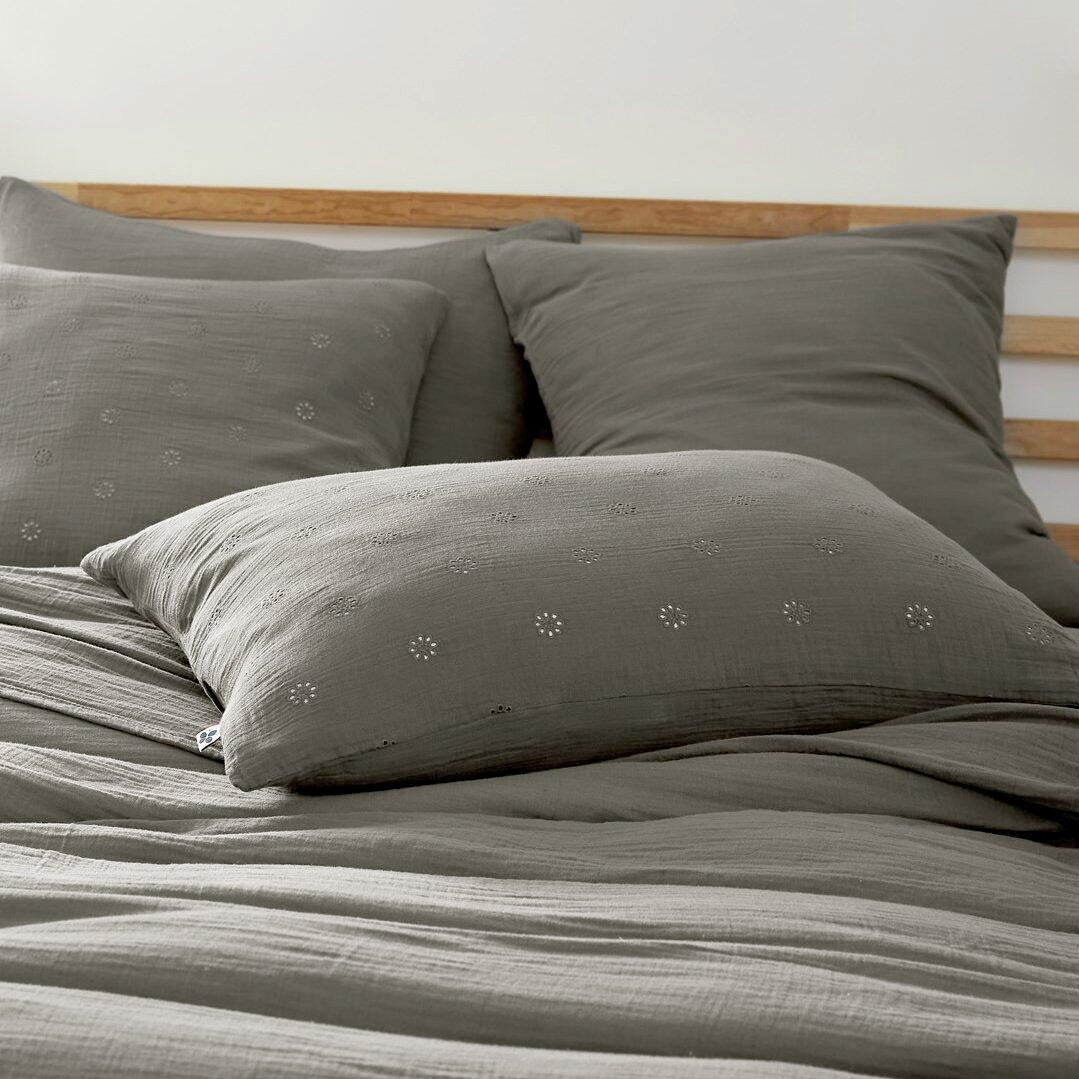 Funda de almohada rectangular de en gasa de algodón (70 cm) Gaïa Boho Gris granito 1