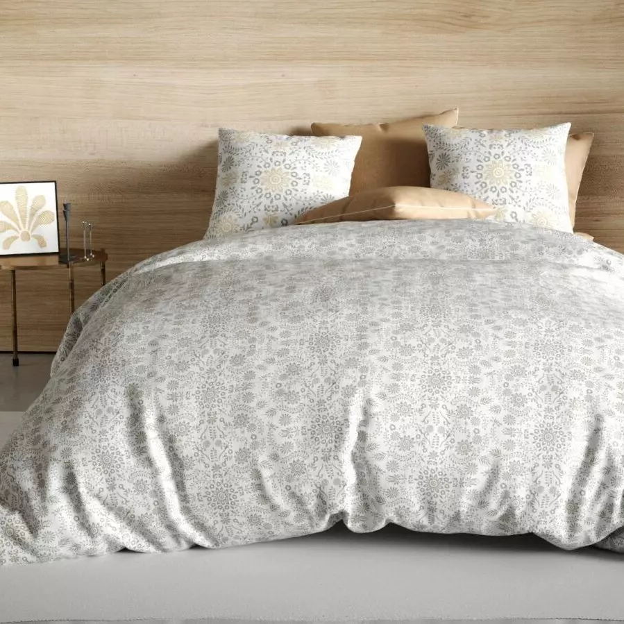 Housse de couette et deux taies coton (260 cm) Vishka Beige 1