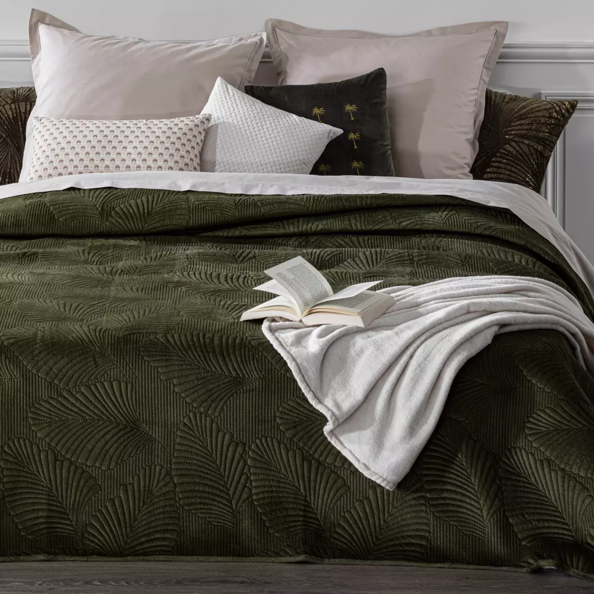 Couvre-lit (260 x 240 cm) Feuilles Vert kaki 1