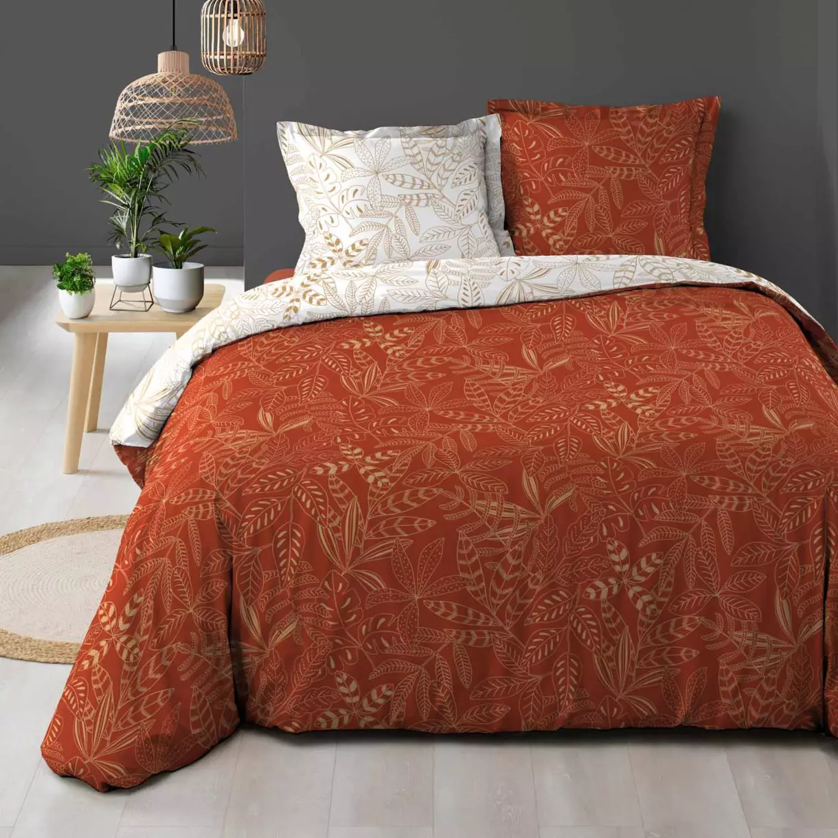 Funda Nórdica y dos fundas para almohadas algodón (240 cm) Belflor Terracota y dorado 1