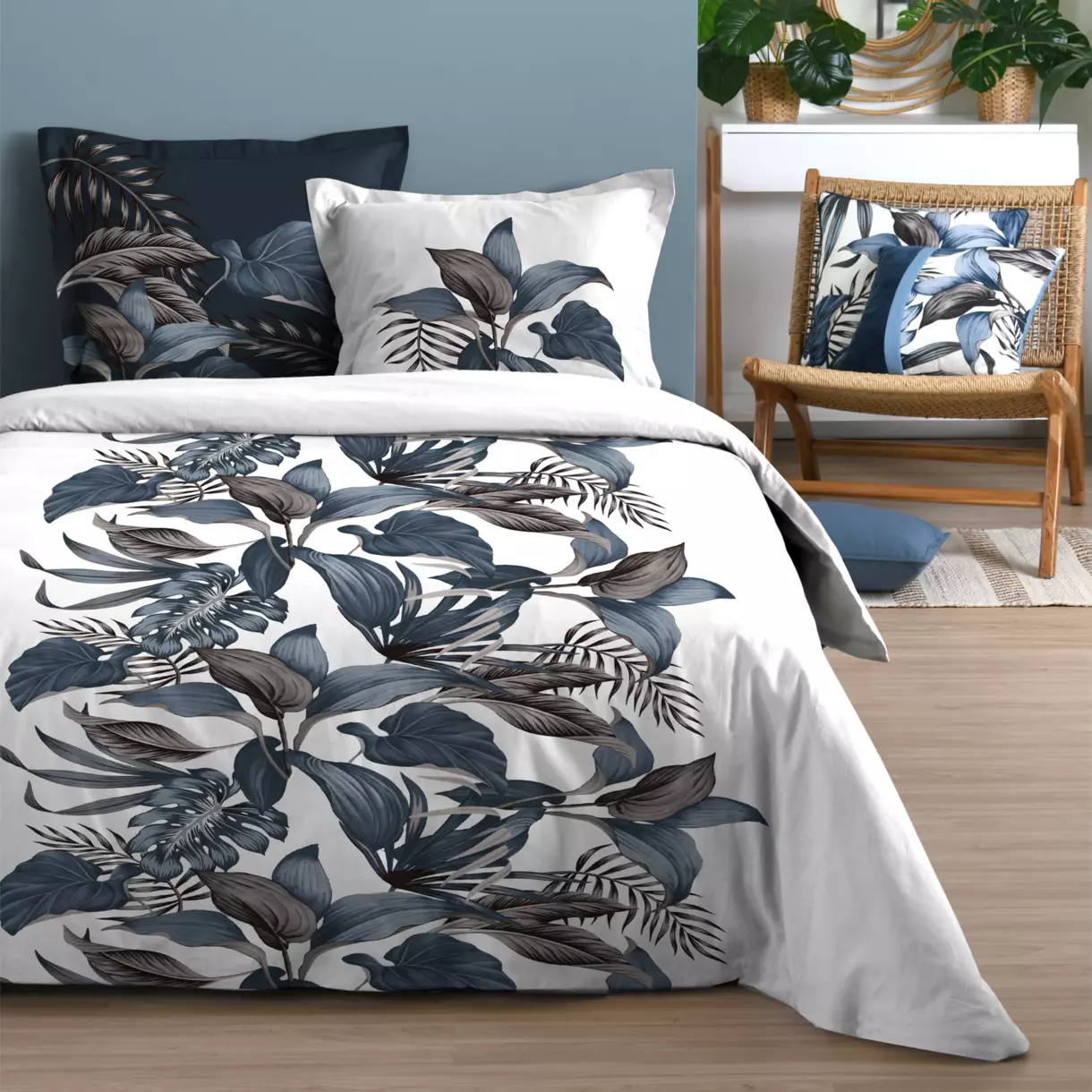 Juego de sábanas algodón cama de 140 cm 4 piezas Paraiso Azul 1