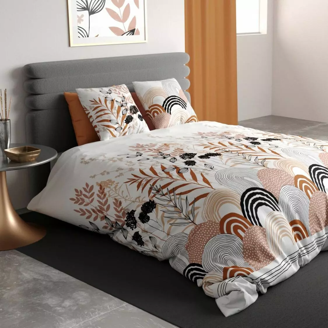 Housse de couette et une taie coton (140 cm) Oslo Marron 1