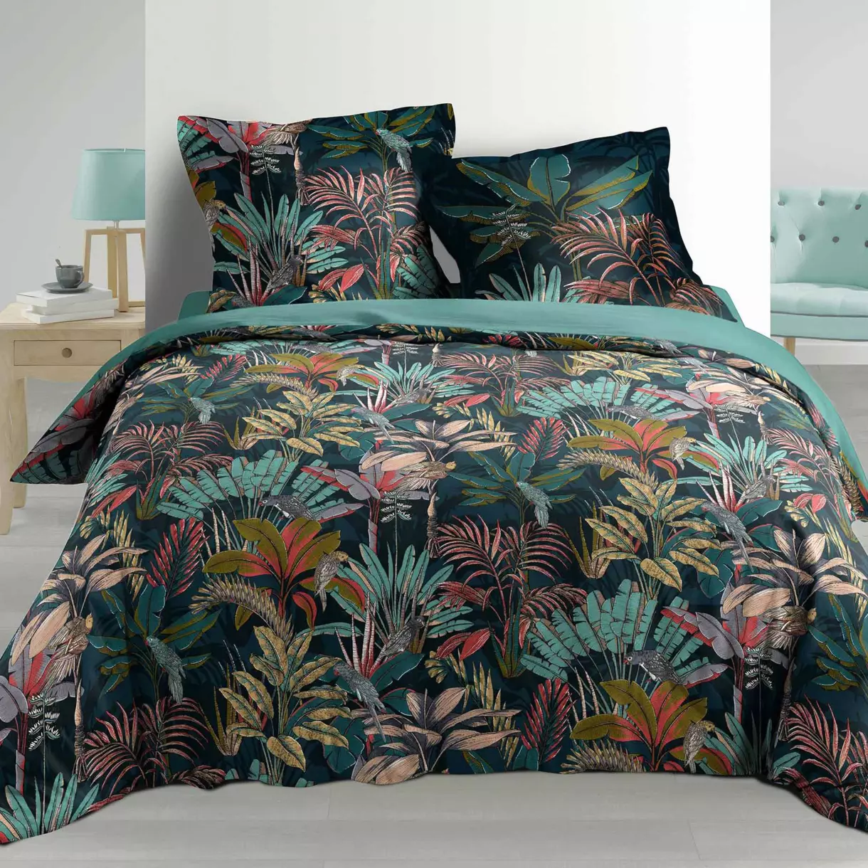 Funda nórdica y dos fundas de almohadón percal de algodón (260 cm) Candice Multicolor 1