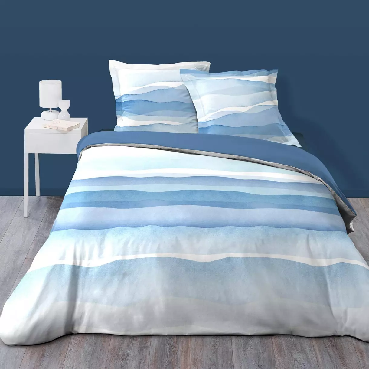 Housse de couette et deux taies coton (240 cm) Azzurra Bleue 1