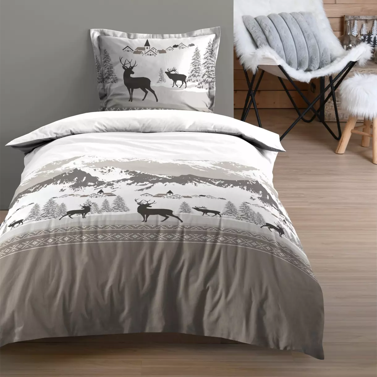 Housse de couette et une taie coton (140 cm) Verchaix Grise 1