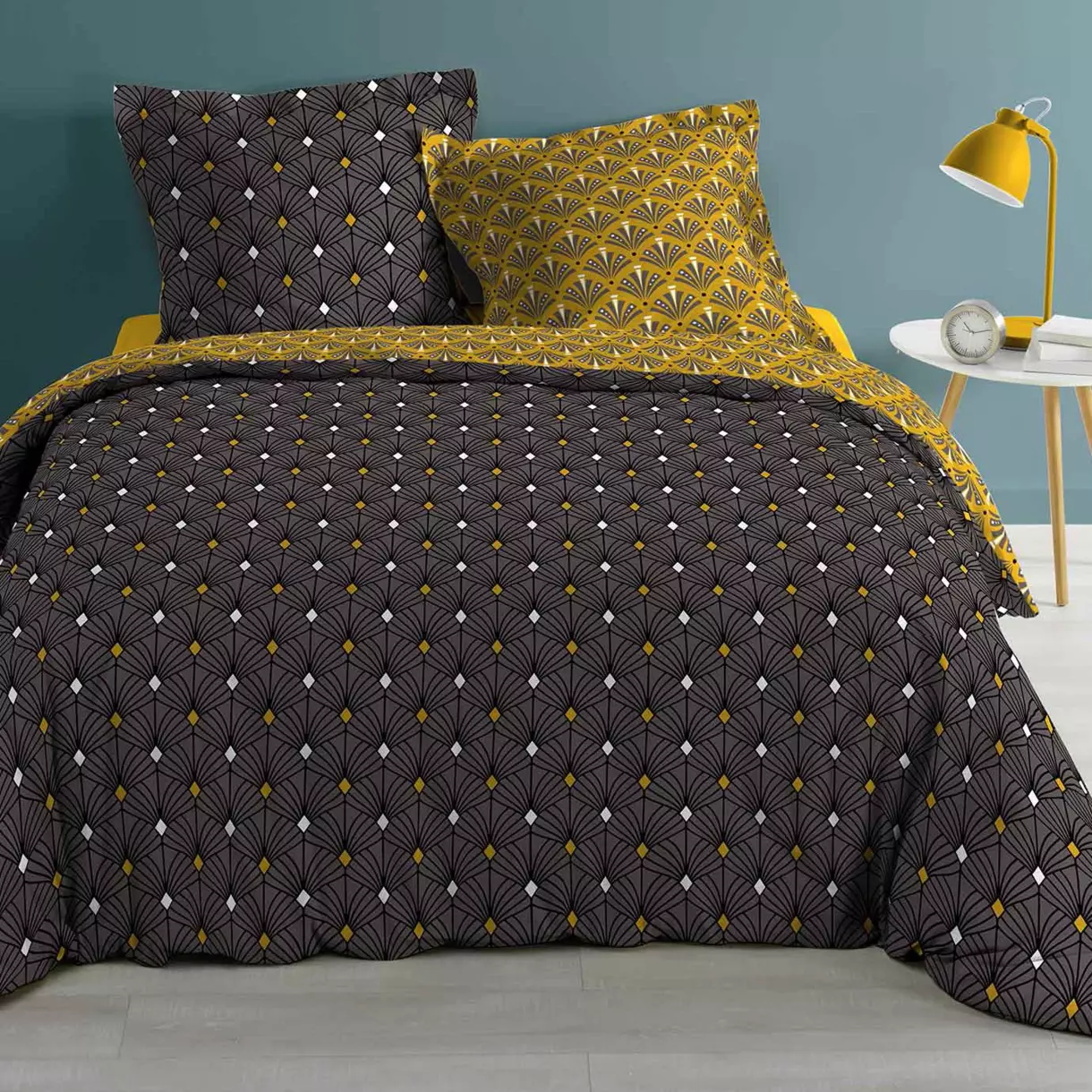 Funda nórdica y dos fundas para almohadones en algodón (240 cm) Meloe Grise 1