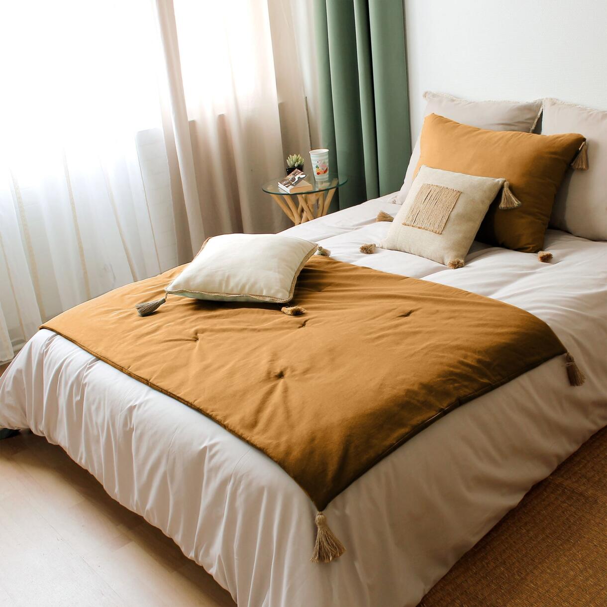 Camino de cama algodón  (90 x 190 cm) Panama Amarillo mostaza 1