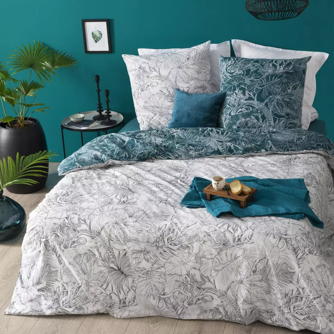 Funda nórdica y dos fundas para almohadones (240 cm) Jungle Negro y blanco 1