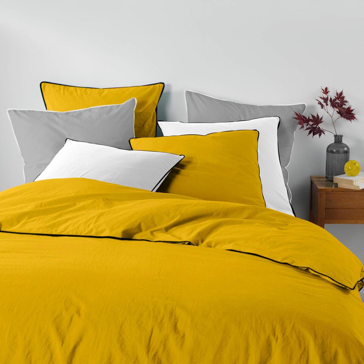 Funda Nórdica y dos fundas para almohadas algodón lavado (260 cm) Linette Amarillo 1